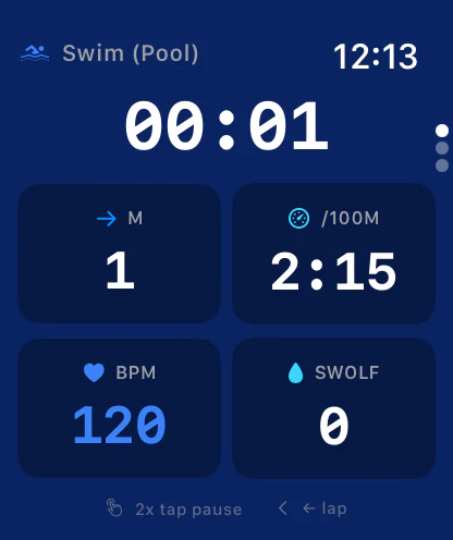 Coachly active swim workout on Apple Watch